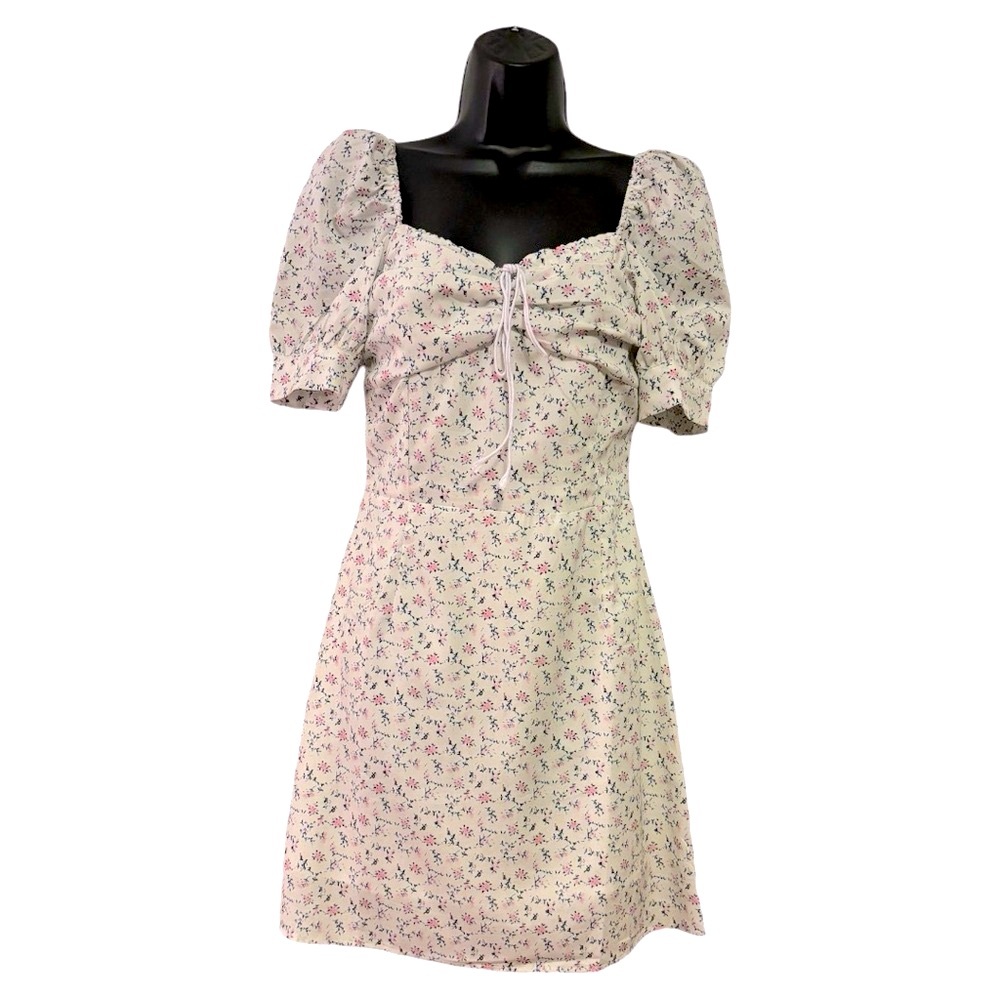 Savlot Women's Retro Floral Square Collar Puff Short Sleeve Sexy dress  NWOT XS